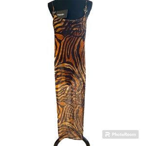 PRETTYLITTLETHING Sheer Tiger Print Maxi Dress